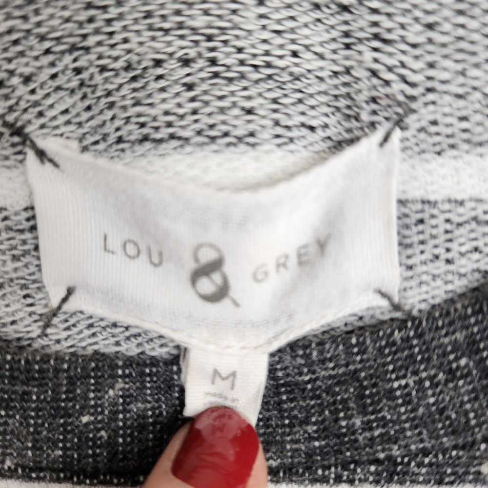 Lou & Grey Striped Side Zip Long Sleeve Top Grey White Cotton Blend Size M - Picture 2 of 12